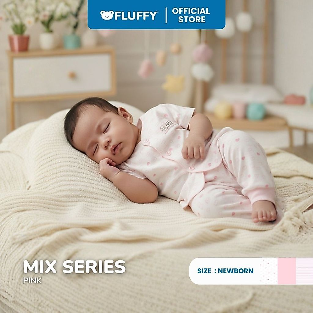 Fluffy Setelan Baju Lengan Pendek Celana Panjang Newborn Isi 3 Pasang SNI - Gambar 5