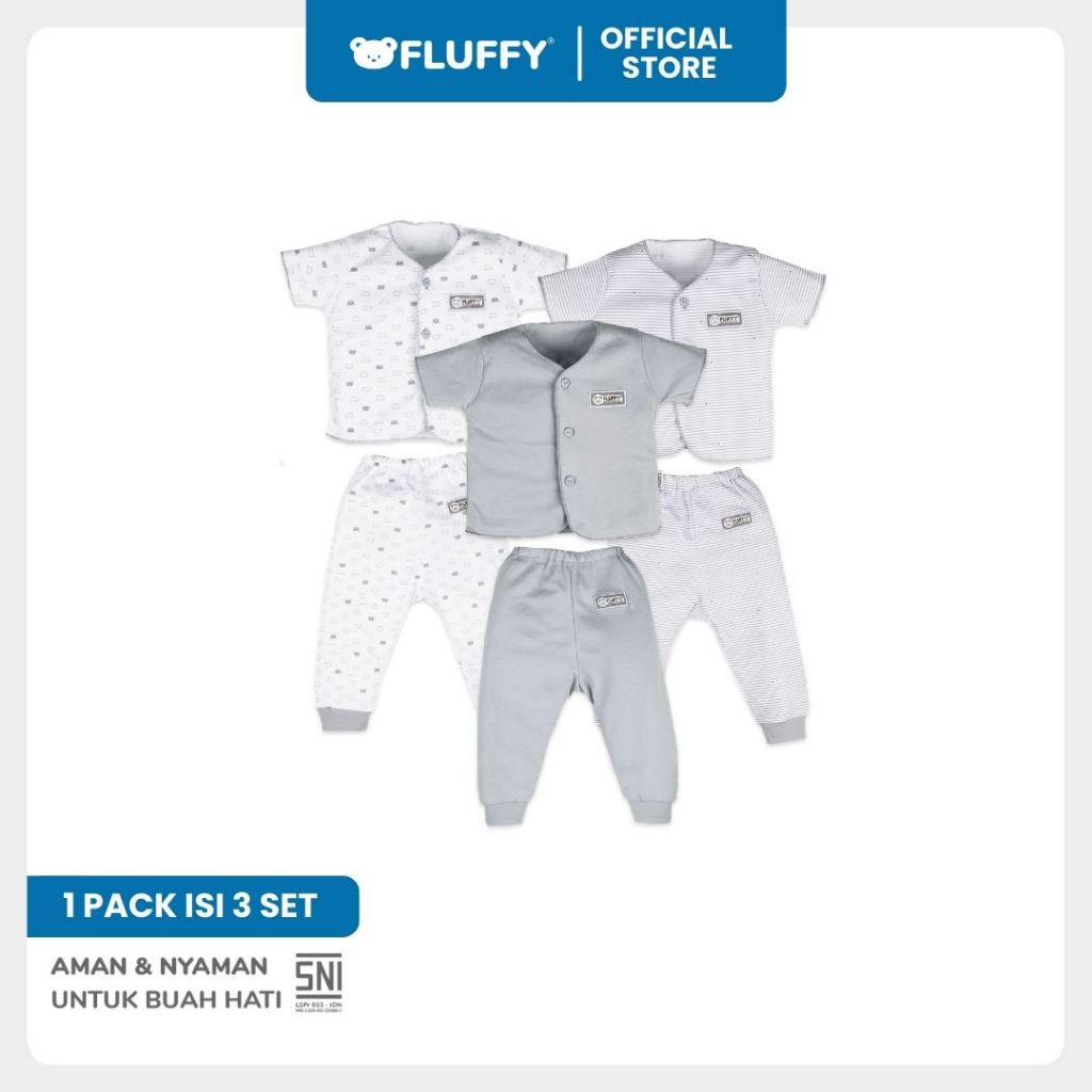Fluffy Setelan Baju Lengan Pendek Celana Panjang Newborn Isi 3 Pasang SNI - Gambar 8