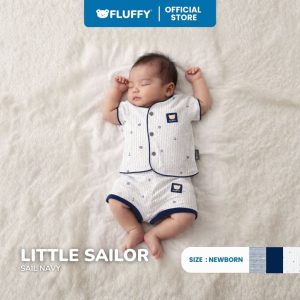 Fluffy Setelan Baju Lengan Pendek Celana Pendek Little Sailor Navy Newborn 3 Pasang