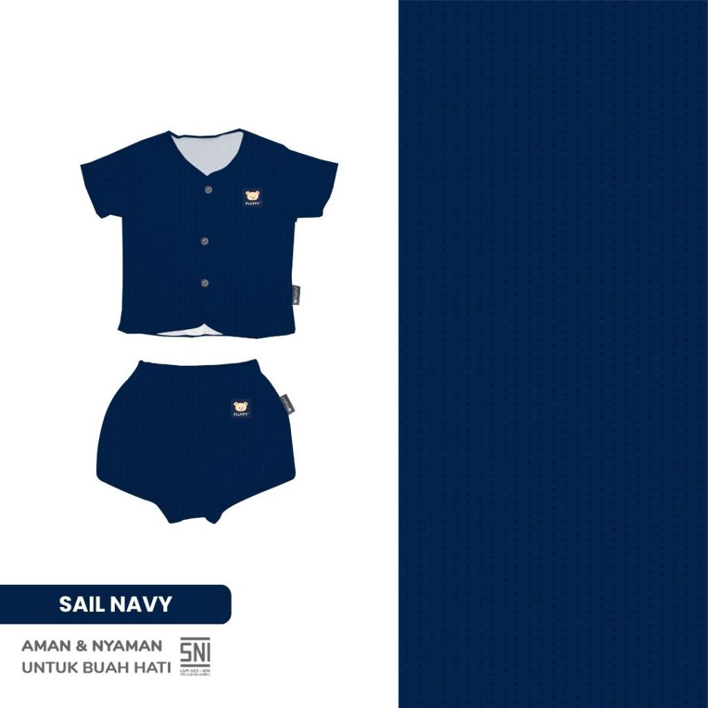 Fluffy Setelan Baju Lengan Pendek Celana Pendek Little Sailor Navy Newborn 3 Pasang - Gambar 4