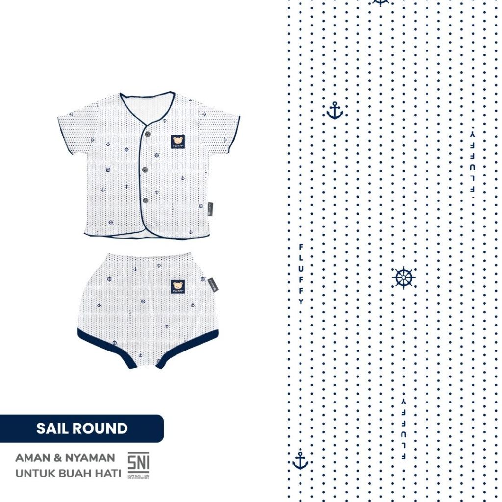 Fluffy Setelan Baju Lengan Pendek Celana Pendek Little Sailor Navy Newborn 3 Pasang - Gambar 5