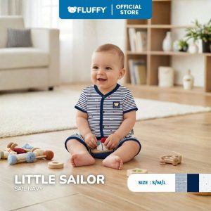Fluffy Setelan Baju Lengan Pendek Celana Pendek Little Sailor Navy Pack 3 Pasang S M L