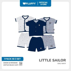 Fluffy Setelan Baju Lengan Pendek Celana Pendek Little Sailor Navy Pack 3 Pasang S M L (2)