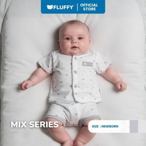 Fluffy Setelan Baju Lengan Pendek Celana Pendek Neci Abu Newborn 3 Pasang