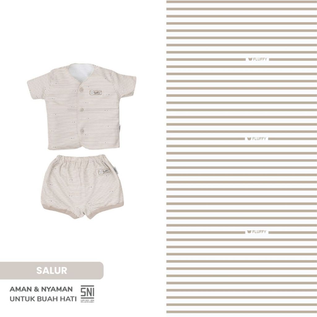 Fluffy Setelan Baju Lengan Pendek Celana Pendek Neci Khaki Newborn 3 Pasang - Gambar 3