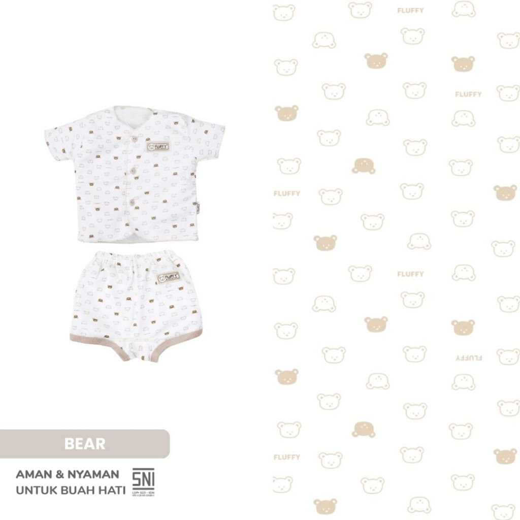 Fluffy Setelan Baju Lengan Pendek Celana Pendek Neci Khaki Newborn 3 Pasang - Gambar 4