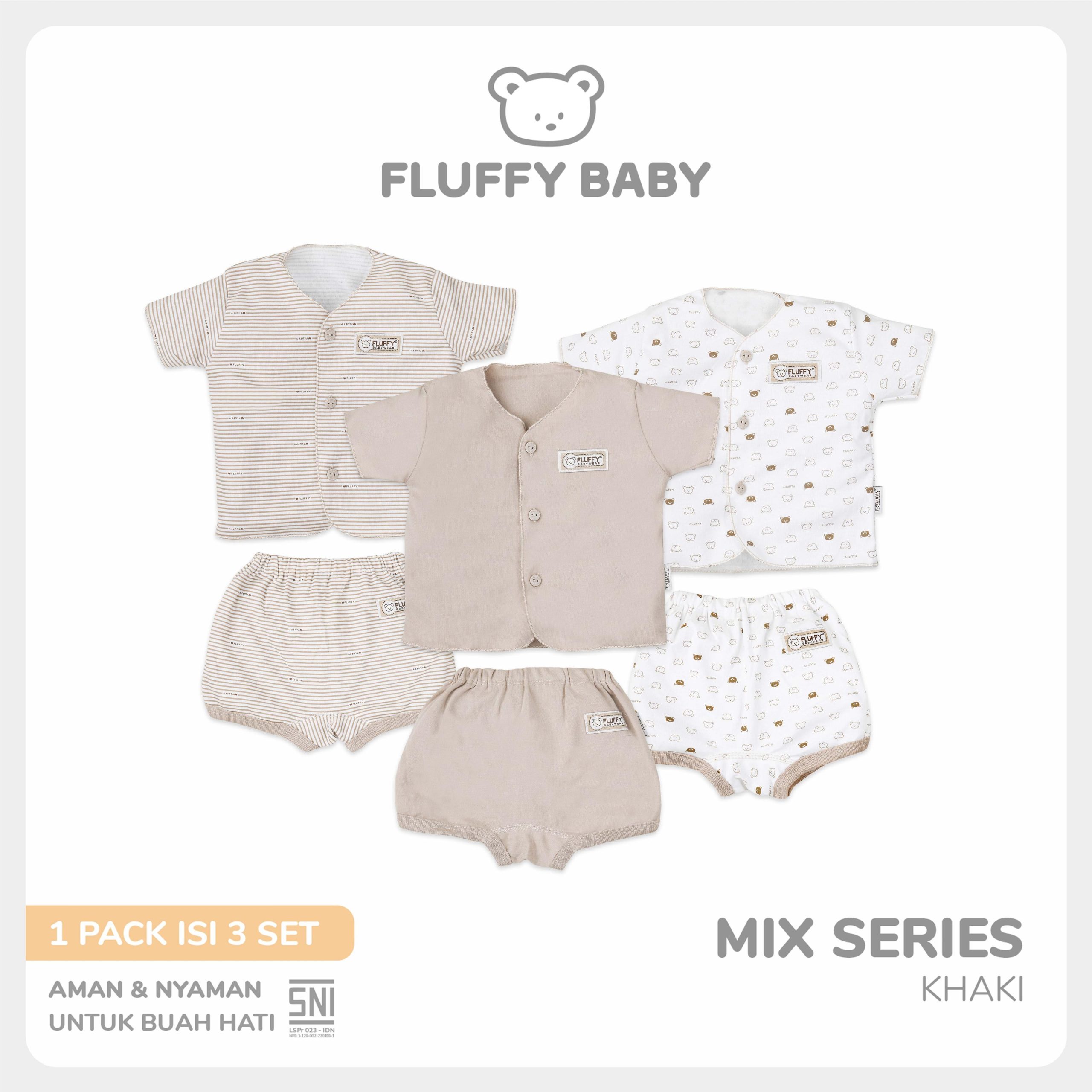 Fluffy Setelan Baju Lengan Pendek Celana Pendek Neci Khaki Newborn 3 Pasang - Gambar 6