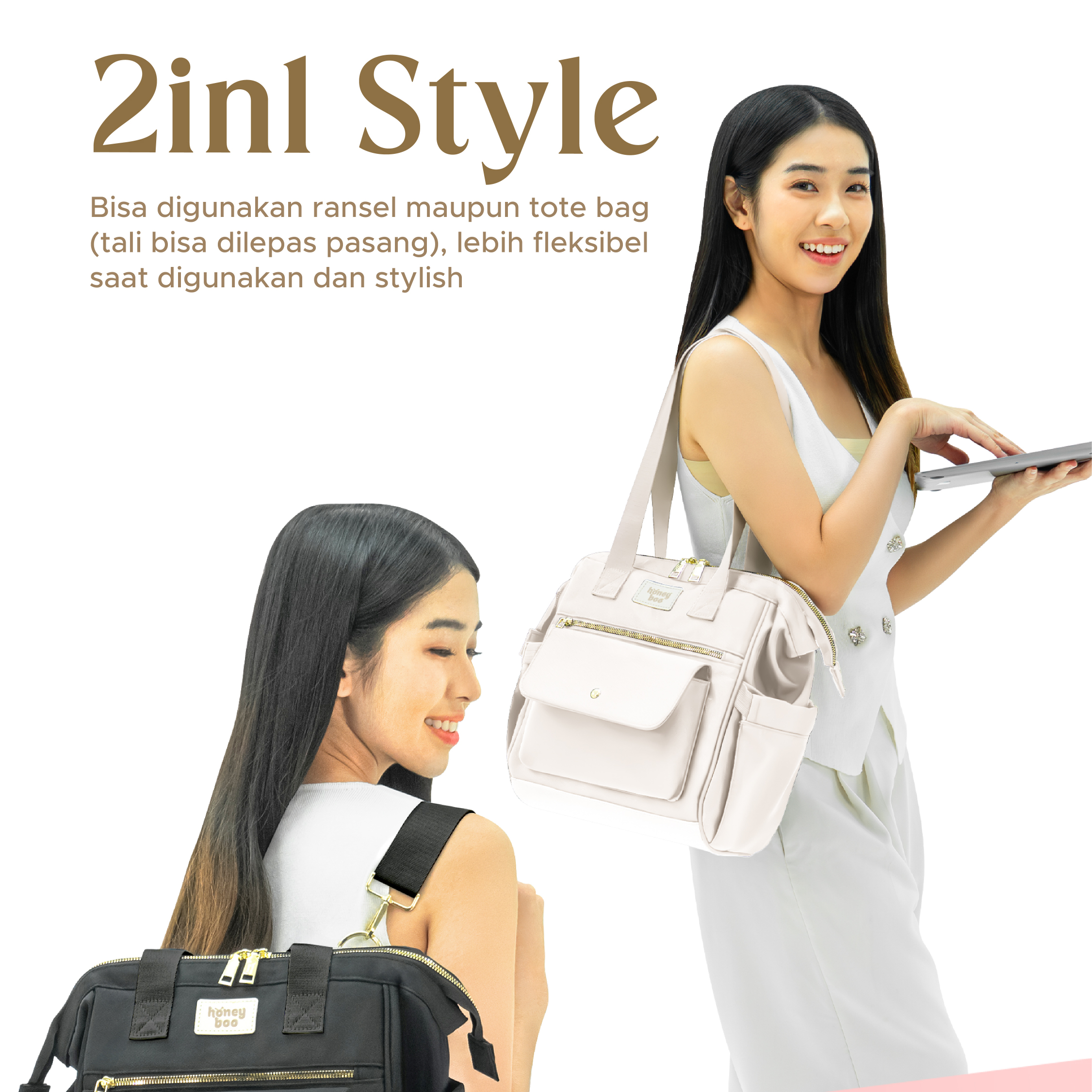 Honey Boo Jolly Diaper Bag Tas Ransel Totebag Bayi Multisekat Composite Waterproof - Gambar 11
