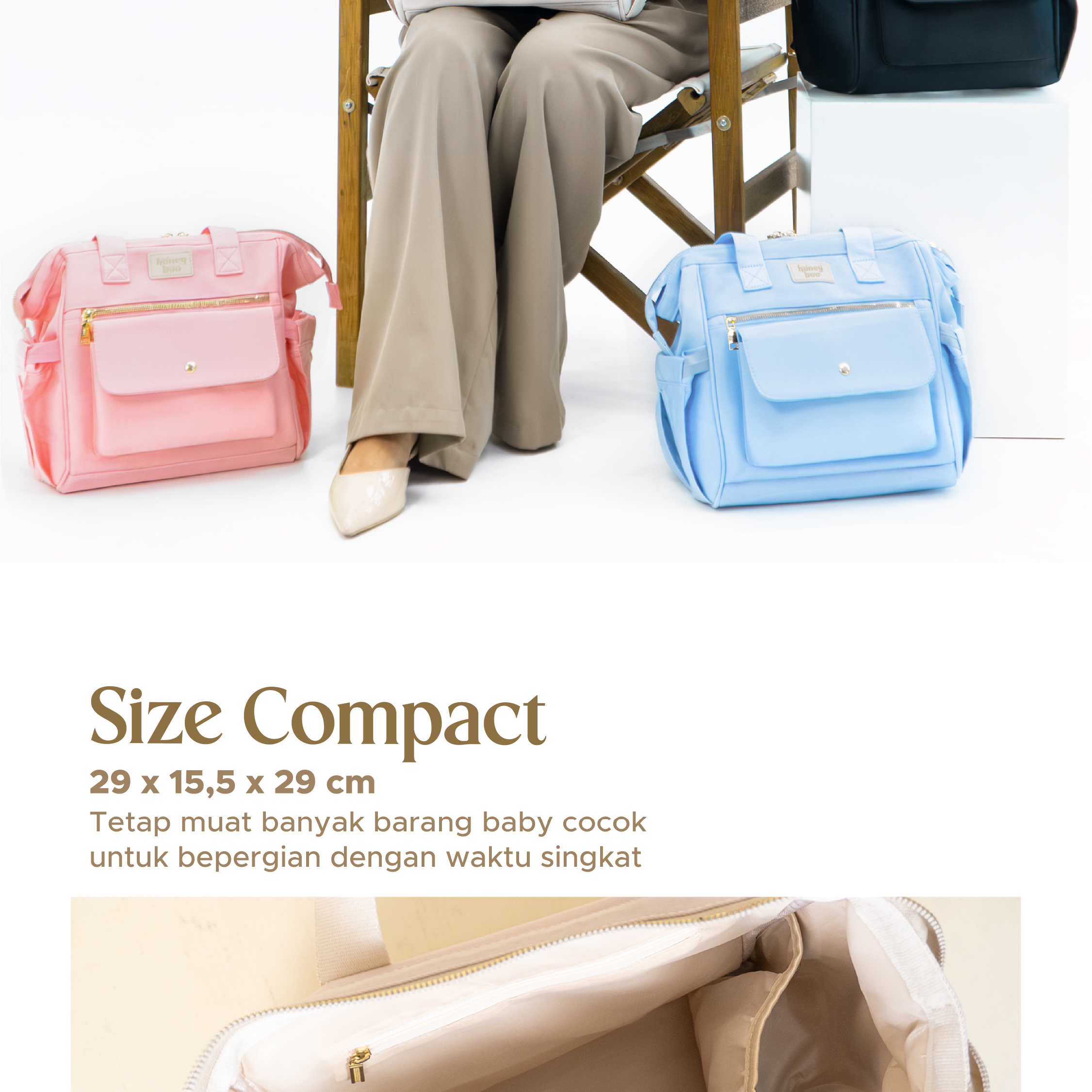 Honey Boo Jolly Diaper Bag Tas Ransel Totebag Bayi Multisekat Composite Waterproof - Gambar 9