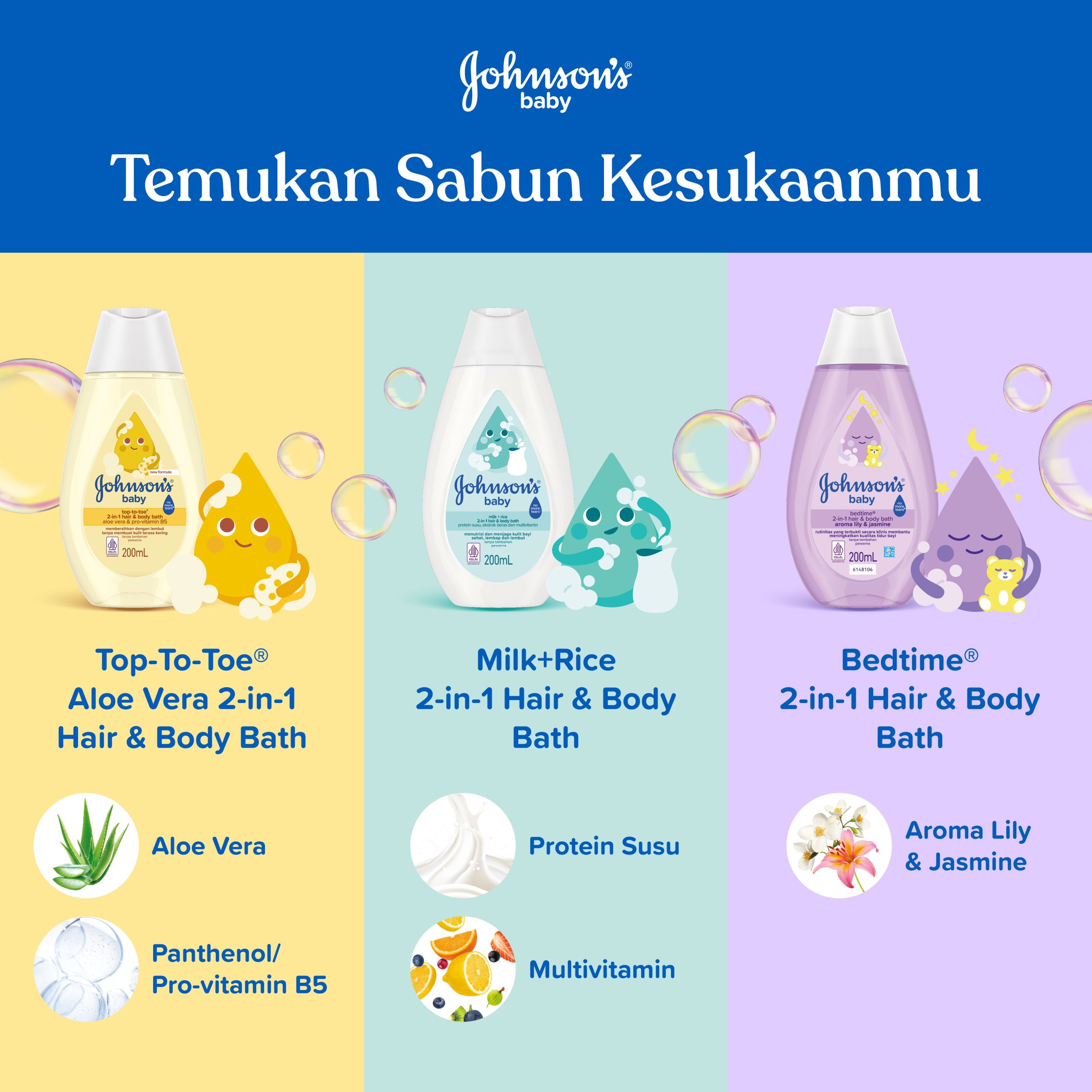 Johnson's Baby Hair Body Bath Milk Rice 1 Liter Sabun Mandi Bayi 2 in 1 1000ml - Gambar 4
