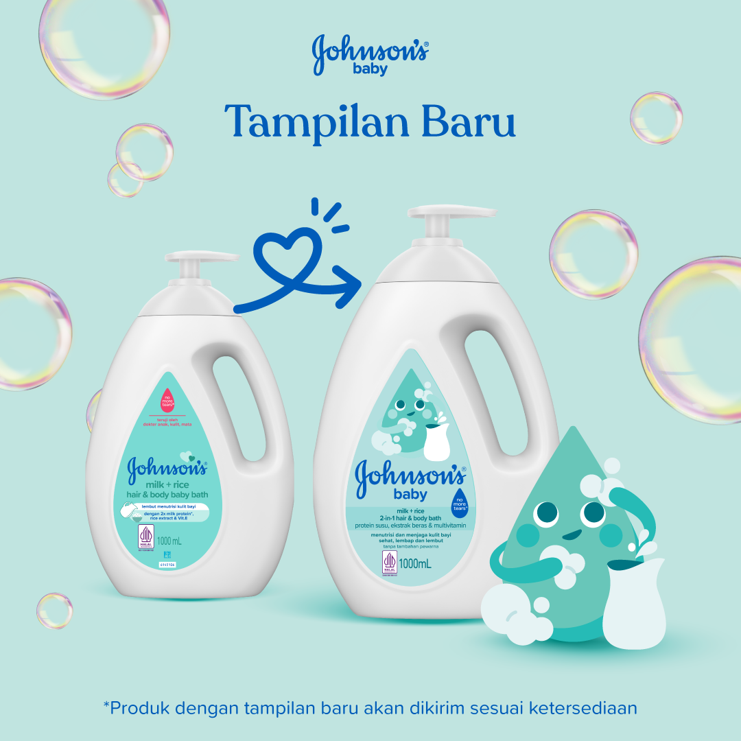 Johnson's Baby Hair Body Bath Milk Rice 1 Liter Sabun Mandi Bayi 2 in 1 1000ml - Gambar 3