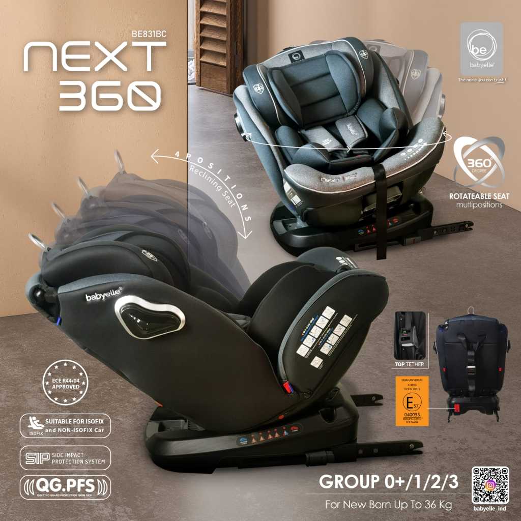 Kursi Mobil Bayi Babyelle Next 360 Isofix BE 831 Rotasi Premium Newborn 36 kg - Gambar 4