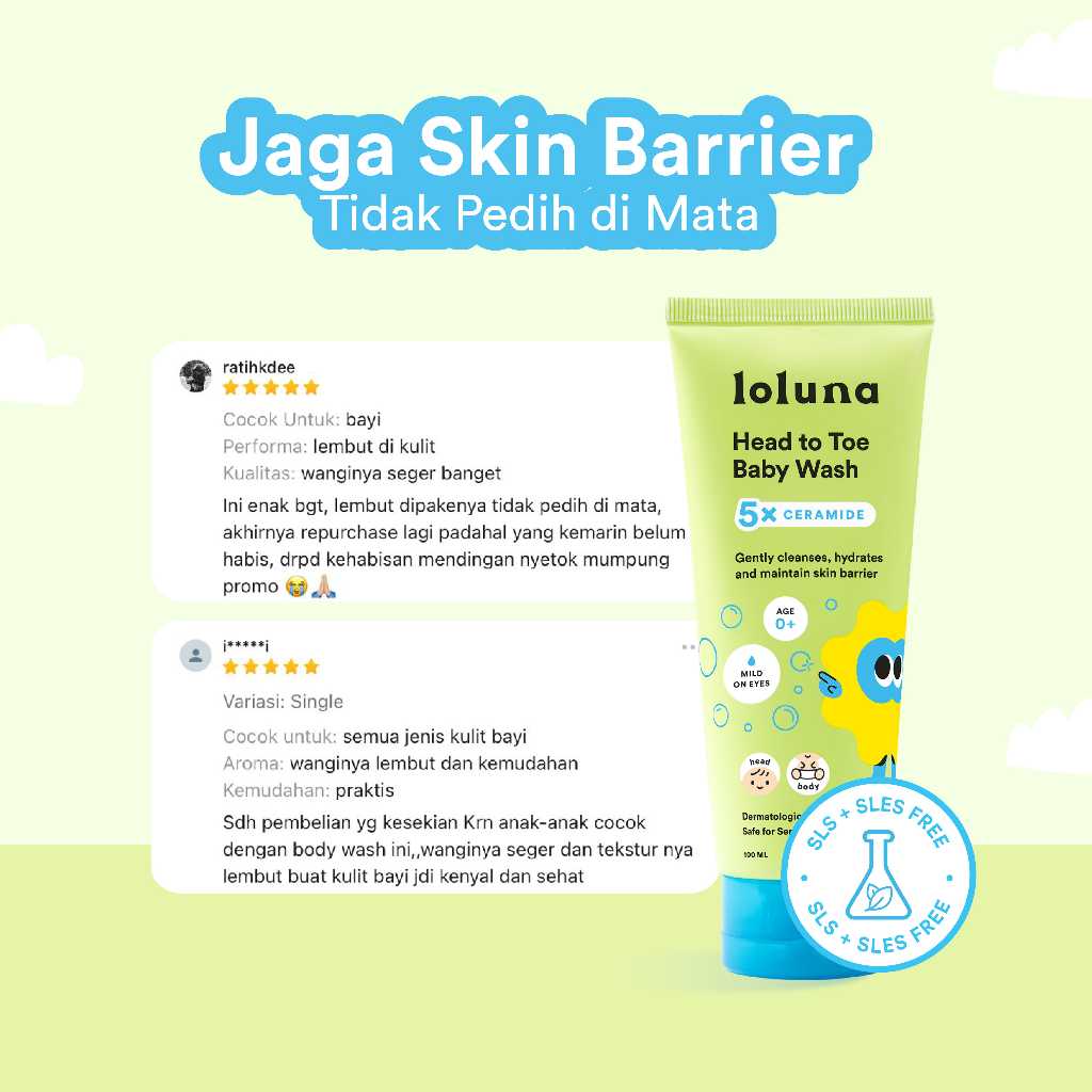 LOLUNA Head to Toe Baby Wash 450ml Refill Sabun Sampo Bayi Sensitif 5x Ceramide - Gambar 7