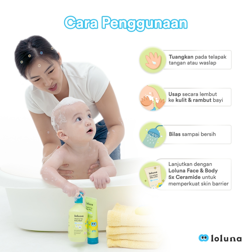 LOLUNA Head to Toe Baby Wash 450ml Refill Sabun Sampo Bayi Sensitif 5x Ceramide - Gambar 8