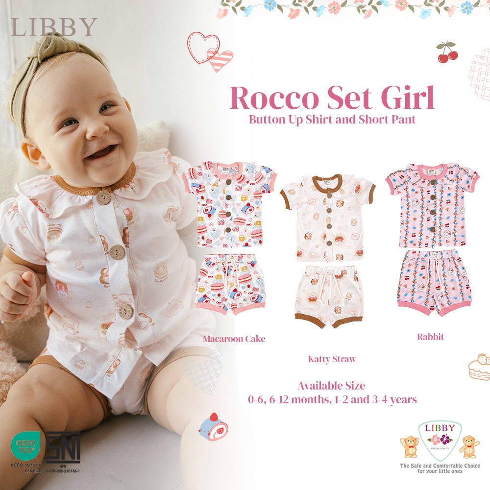 Libby Earth Setelan Baju Kancing Lengan Balon Celana Pendek Rocco Girl - Gambar 4
