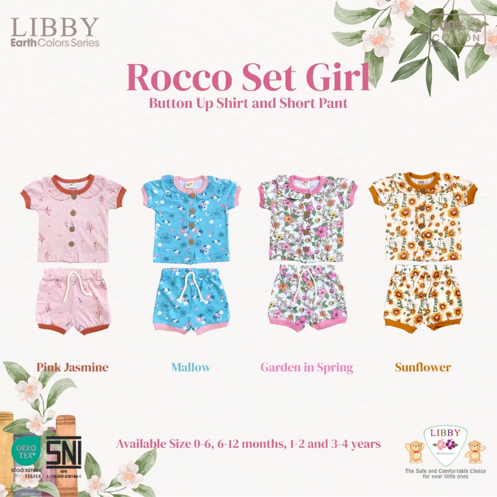 Libby Earth Setelan Baju Kancing Lengan Balon Celana Pendek Rocco Girl - Gambar 5