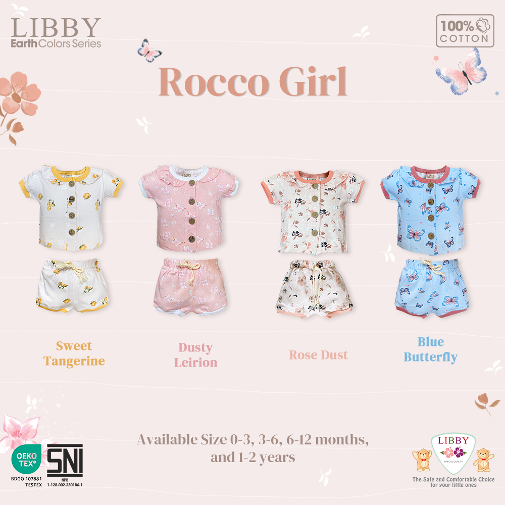 Libby Earth Setelan Baju Kancing Lengan Balon Celana Pendek Rocco Girl - Gambar 6