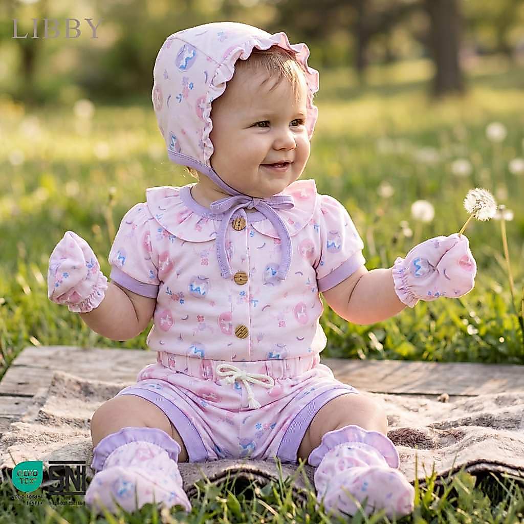 Libby Earth Setelan Baju Kancing Lengan Balon Celana Pendek Rocco Girl - Gambar 8