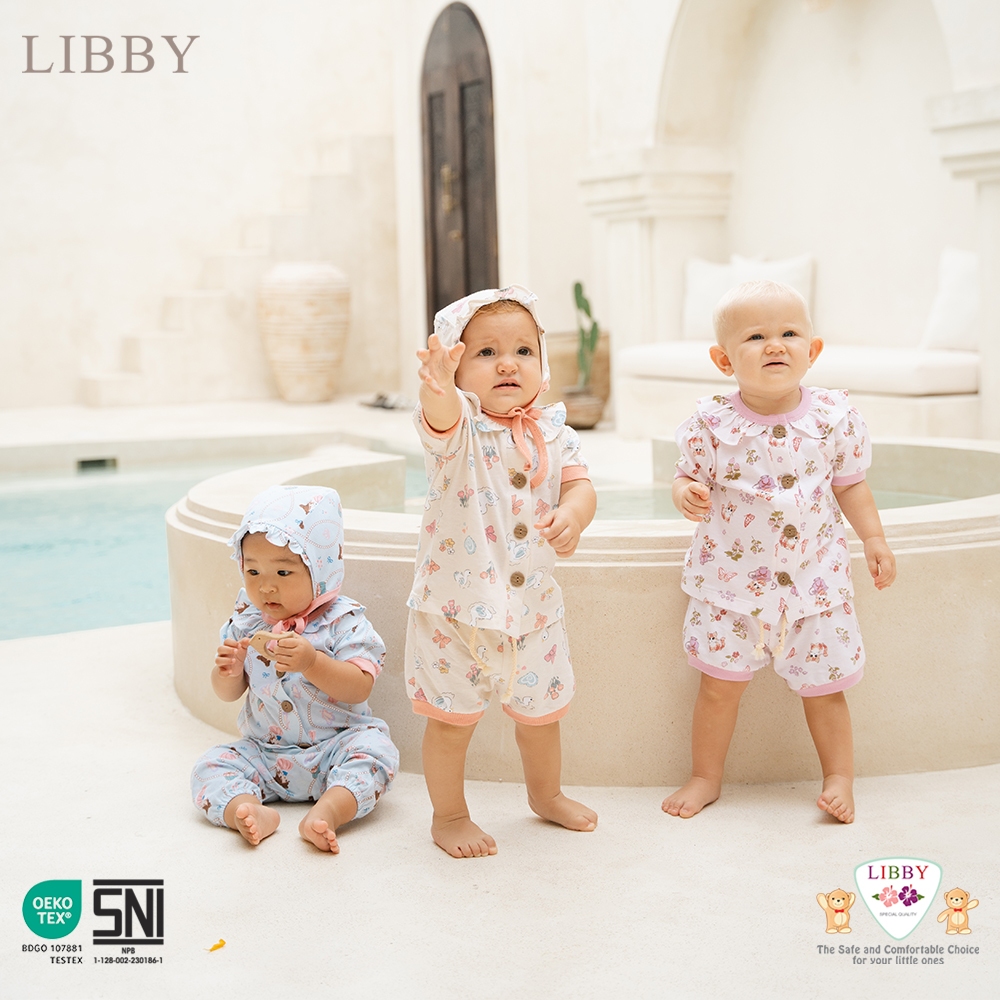 Libby Earth Setelan Baju Kancing Lengan Balon Celana Pendek Rocco Girl - Gambar 9