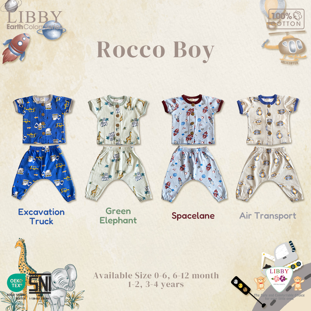 Libby Earth Setelan Baju Kancing Pendek Celana Panjang Joger Rocco Set Boy - Gambar 9