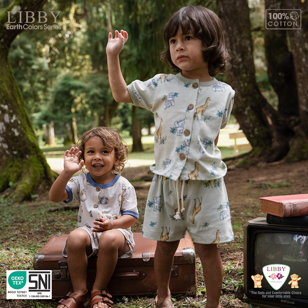 Libby Earth Setelan Baju Kancing Pendek Celana Panjang Joger Rocco Set Boy - Gambar 2