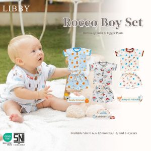 Libby Earth Setelan Baju Kancing Pendek Celana Pendek Rib Rocco Set Boy