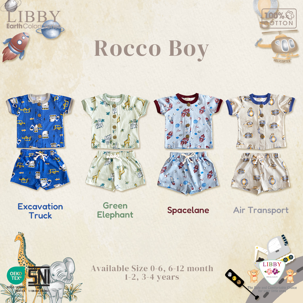 Libby Earth Setelan Baju Kancing Pendek Celana Pendek Rib Rocco Set Boy - Gambar 2
