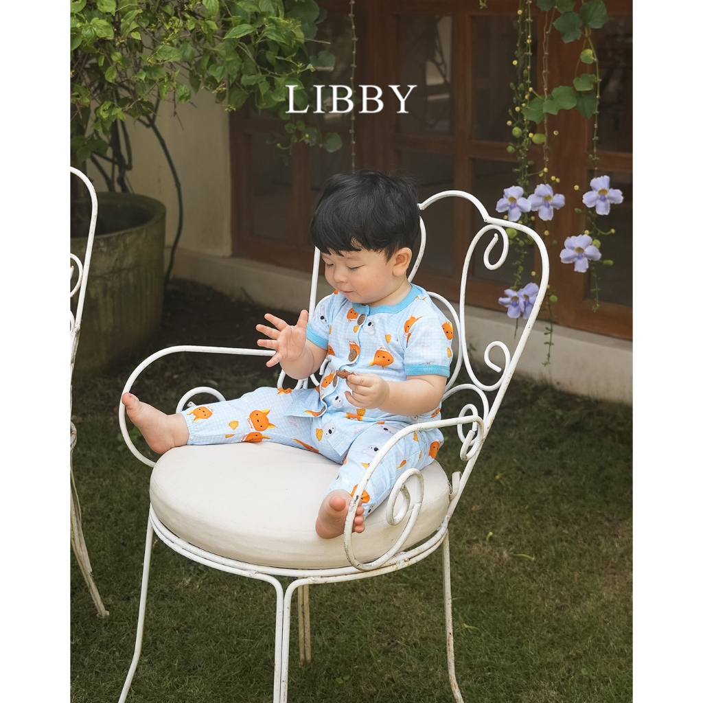 Libby Earth Setelan Baju Kancing Pendek Celana Pendek Rib Rocco Set Boy - Gambar 4