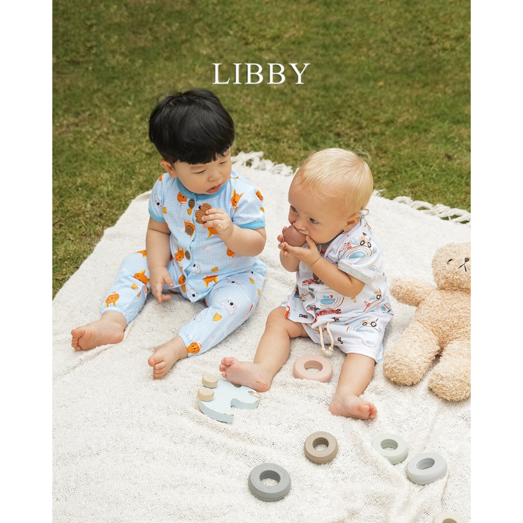 Libby Earth Setelan Baju Kancing Pendek Celana Pendek Rib Rocco Set Boy - Gambar 5