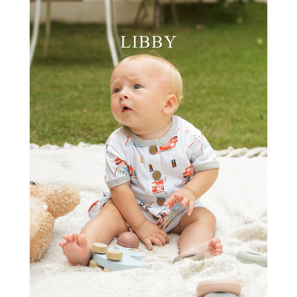 Libby Earth Setelan Baju Kancing Pendek Celana Pendek Rib Rocco Set Boy - Gambar 7
