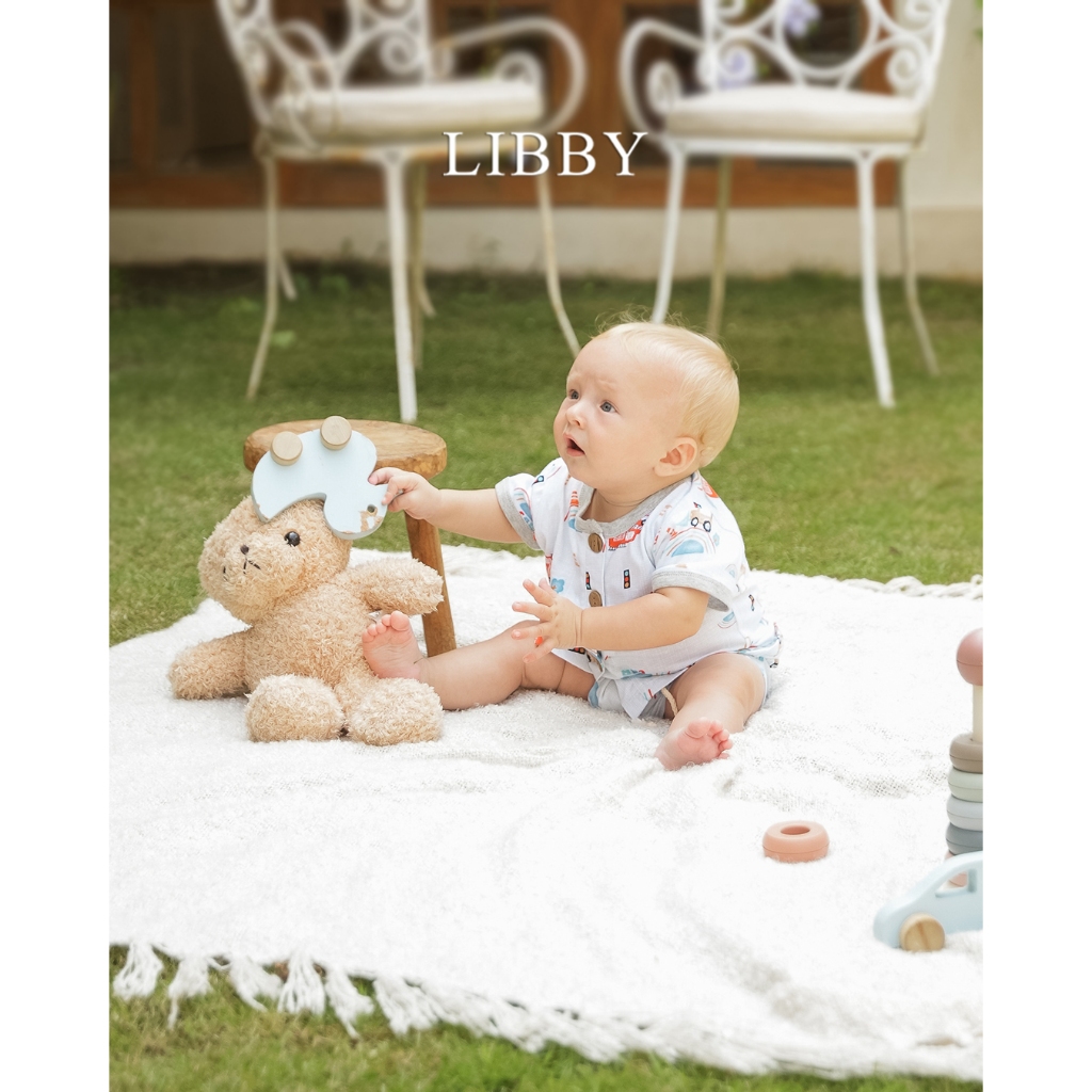 Libby Earth Setelan Baju Kancing Pendek Celana Pendek Rib Rocco Set Boy - Gambar 8