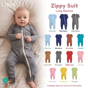 Libby Zippy Suit Sleepsuit Baju Tidur Bayi Lengan Panjang Double Zipper Sarung Tangan Kaki