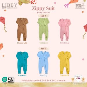 Libby Zippy Suit Sleepsuit Baju Tidur Bayi Lengan Panjang Double Zipper Sarung Tangan Kaki (2)