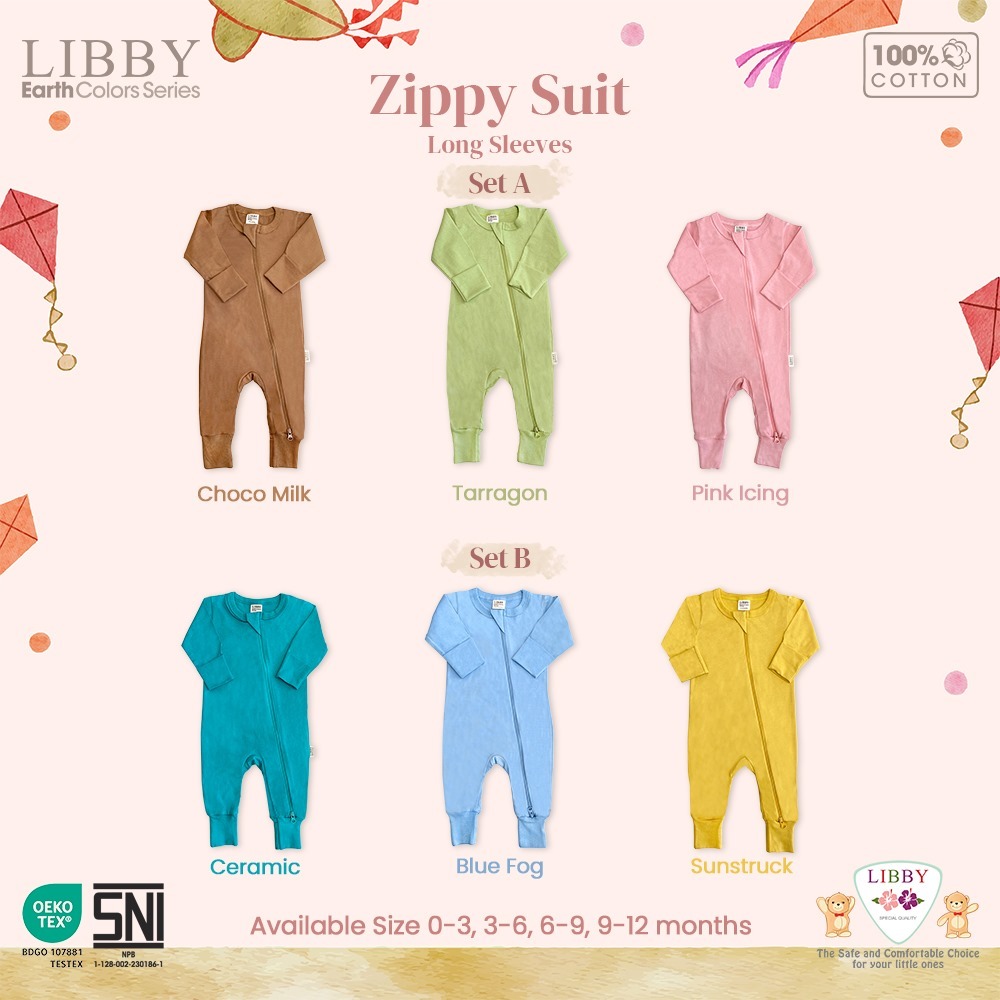 Libby Zippy Suit Sleepsuit Baju Tidur Bayi Lengan Panjang Double Zipper Sarung Tangan Kaki - Gambar 2