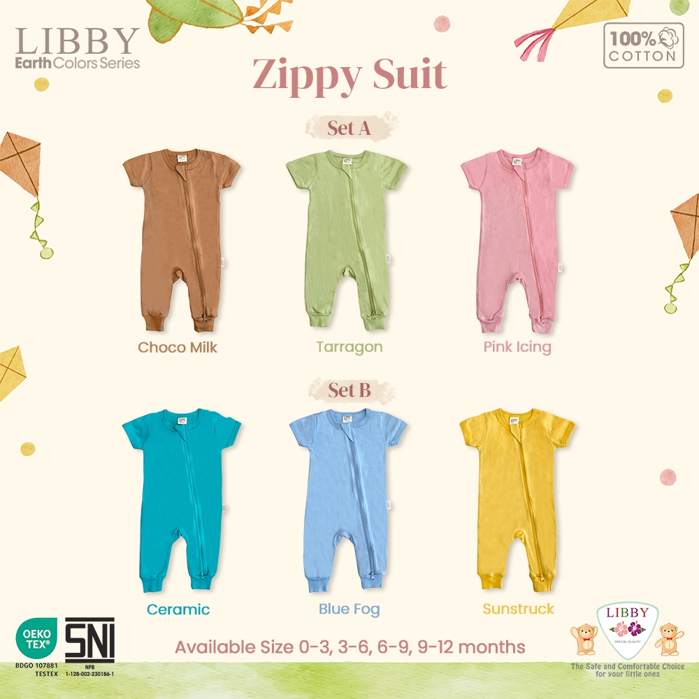 Libby Zippy Suit Sleepsuit Baju Tidur Bayi Lengan Pendek Double Zipper Katun Oeko Tex - Gambar 2