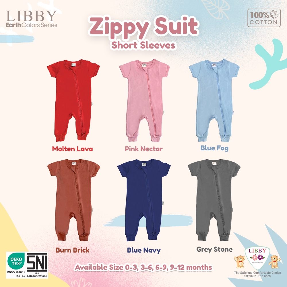 Libby Zippy Suit Sleepsuit Baju Tidur Bayi Lengan Pendek Double Zipper Katun Oeko Tex - Gambar 3