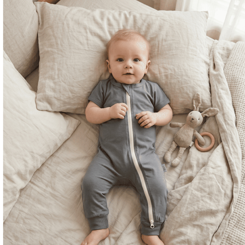 Libby Zippy Suit Sleepsuit Baju Tidur Bayi Lengan Pendek Double Zipper Katun Oeko Tex - Gambar 5