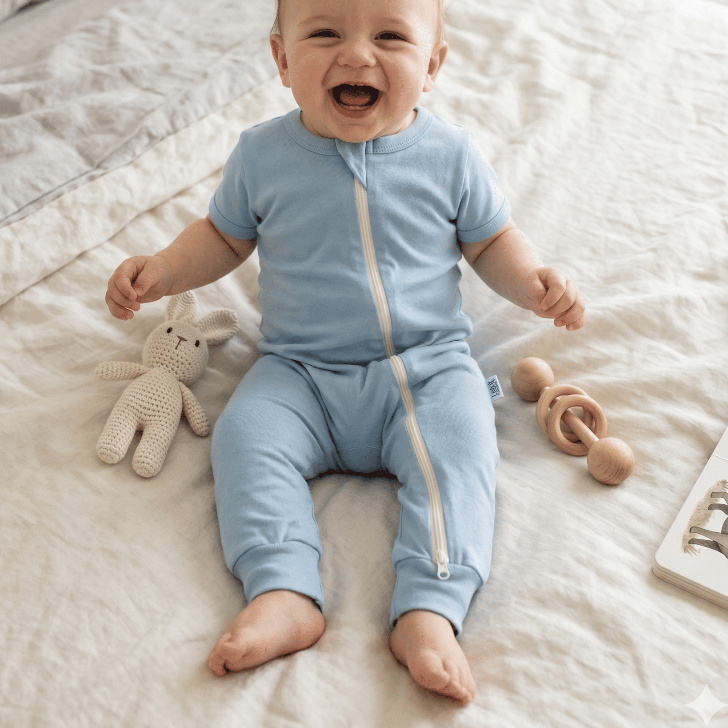 Libby Zippy Suit Sleepsuit Baju Tidur Bayi Lengan Pendek Double Zipper Katun Oeko Tex - Gambar 6