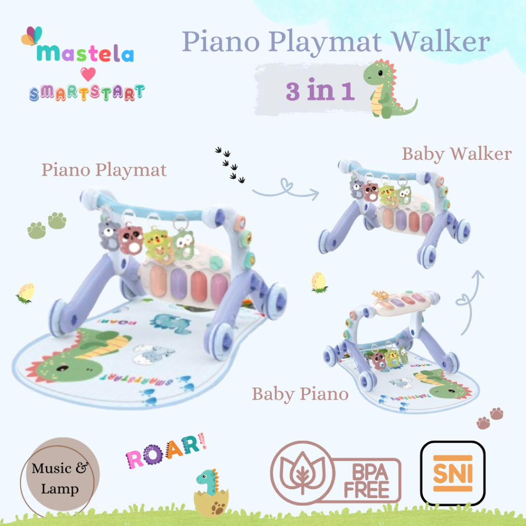 Mastela 3 in 1 Piano Playmat Push Music Walker Mainan Edukasi Bayi - Gambar 2
