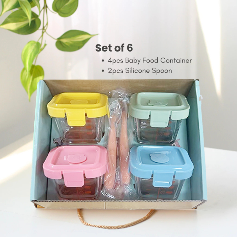Momwell 6 in 1 Glass Food Container Set Wadah MPASI Kaca Borosilicate Kado Bayi - Gambar 6