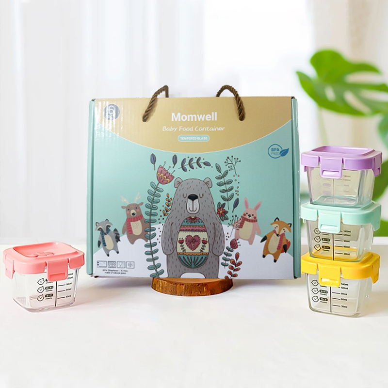 Momwell 6 in 1 Glass Food Container Set Wadah MPASI Kaca Borosilicate Kado Bayi - Gambar 5