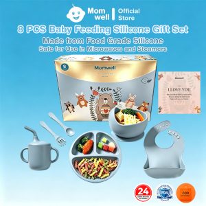 Momwell Set Alat Makan Silikon Bayi 8 in 1 Kado Melahirkan Baby Gift Set