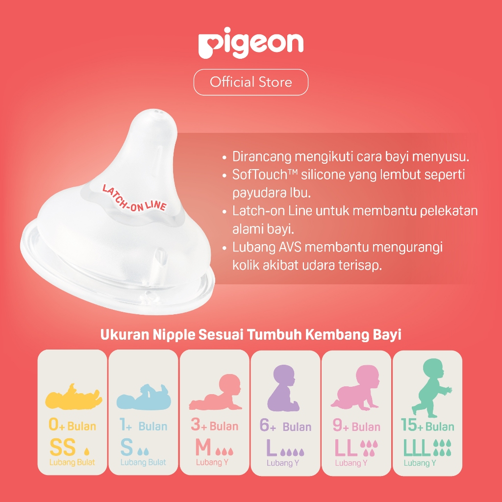 Pigeon SofTouch Nipple Wide Neck 3pcs Blister - Nipple Botol Susu Anti Kolik - Gambar 2