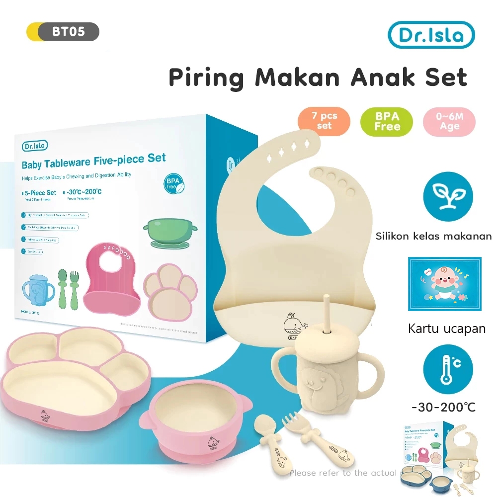Paket Peralatan Makan Anak Dr.isla DBT05 Piring Sekat Cakar Kucing BPA Free