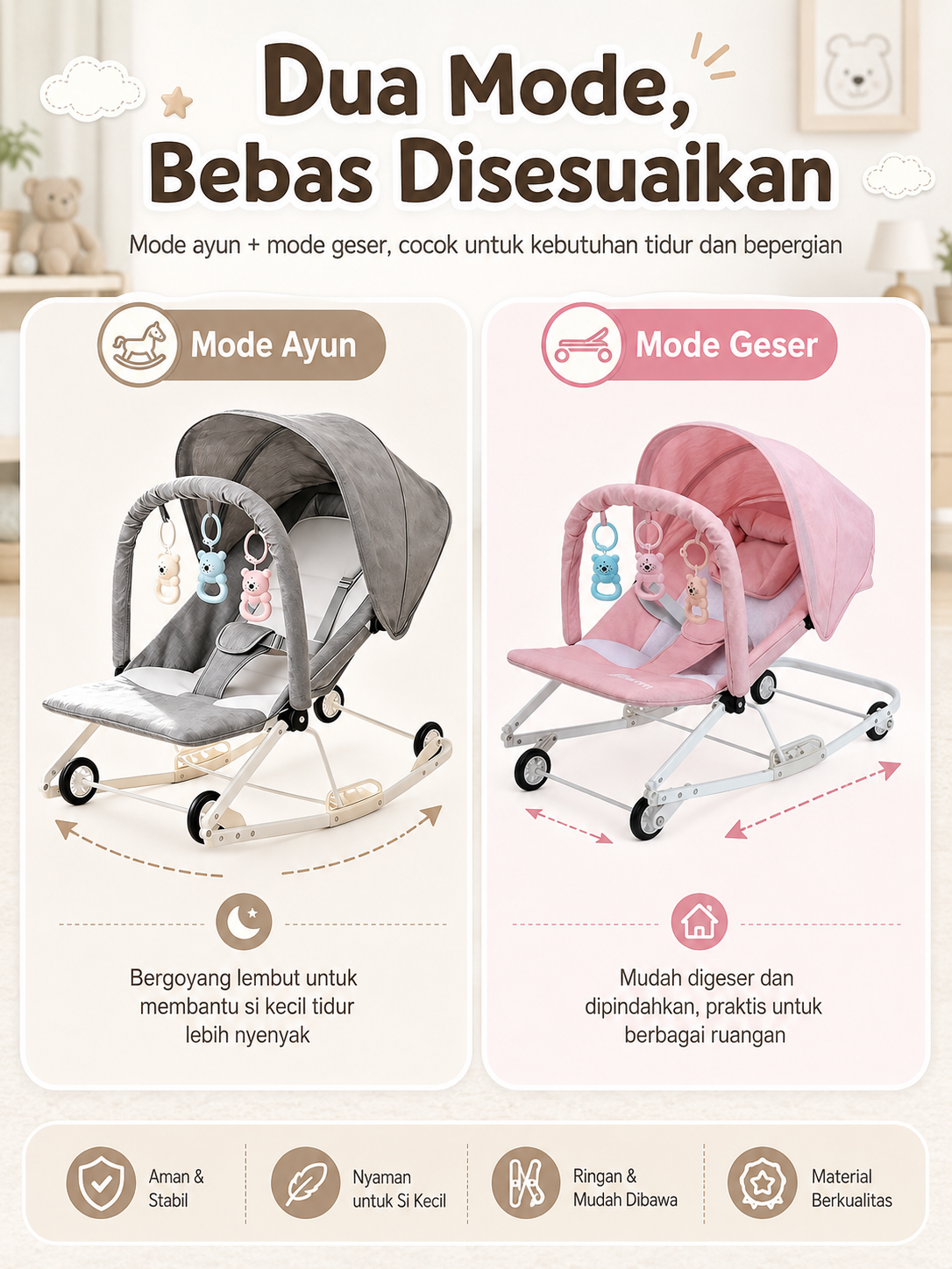 PlayPark 2in1 Bouncer Bayi & Kursi Goyang Portable Ayunan Lipat Space Saving - Gambar 4