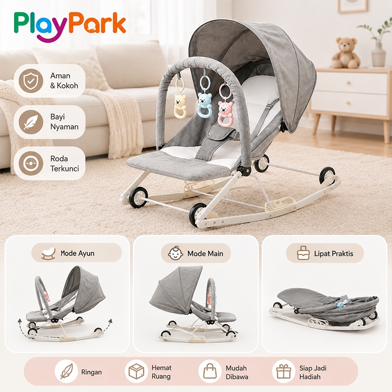 PlayPark 2in1 Bouncer Bayi & Kursi Goyang Portable Ayunan Lipat Space Saving - Gambar 5