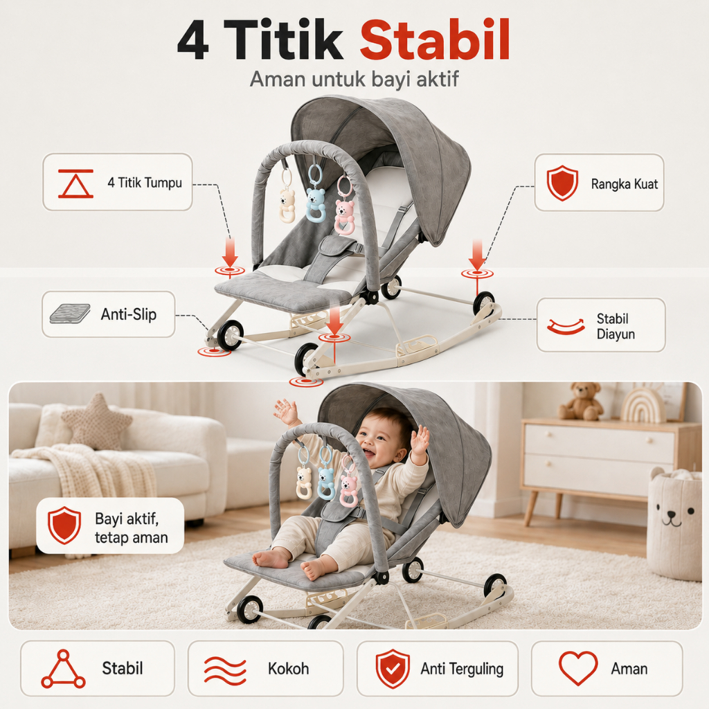 PlayPark 2in1 Bouncer Bayi & Kursi Goyang Portable Ayunan Lipat Space Saving - Gambar 7