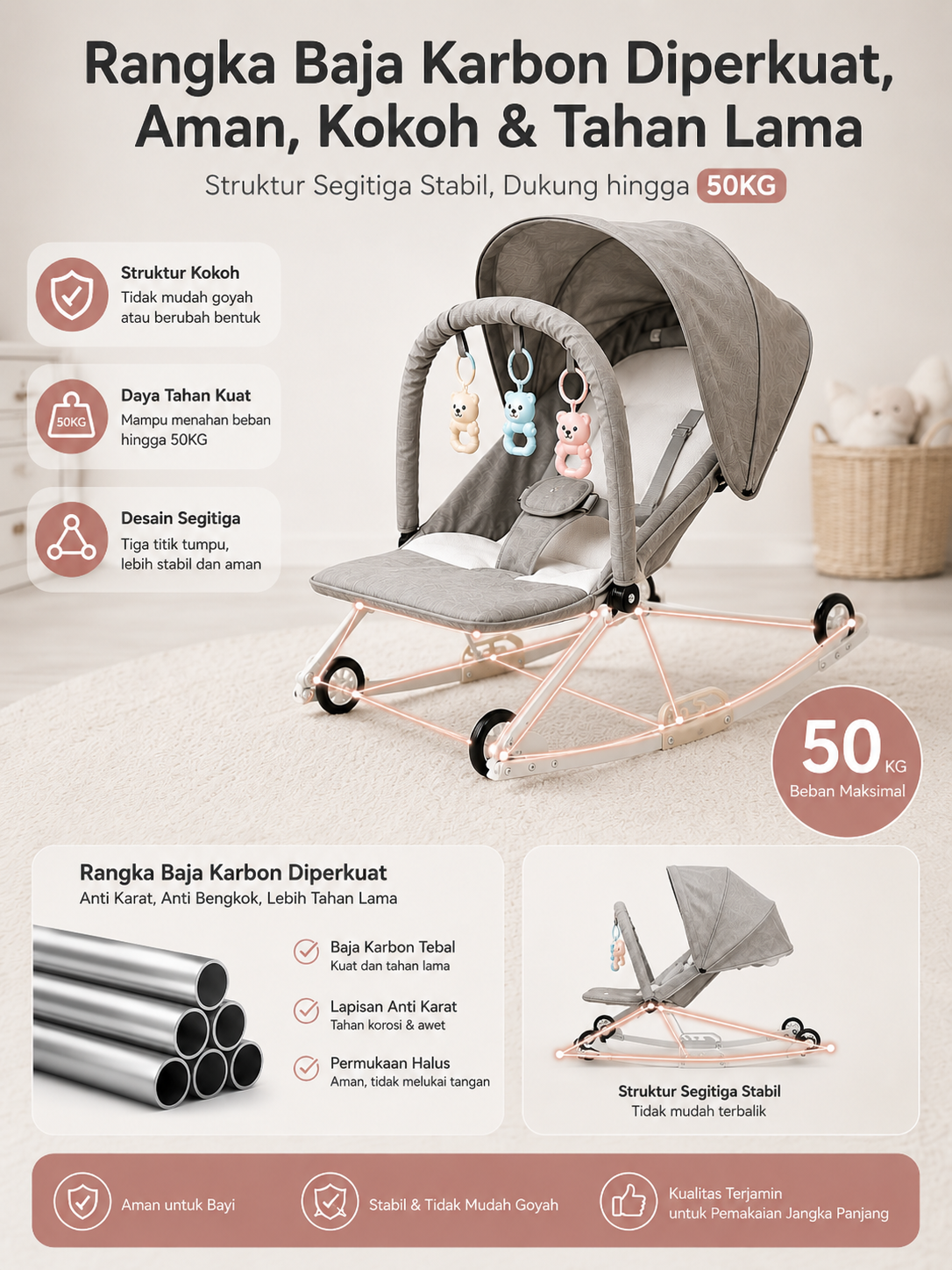 PlayPark 2in1 Bouncer Bayi & Kursi Goyang Portable Ayunan Lipat Space Saving - Gambar 10
