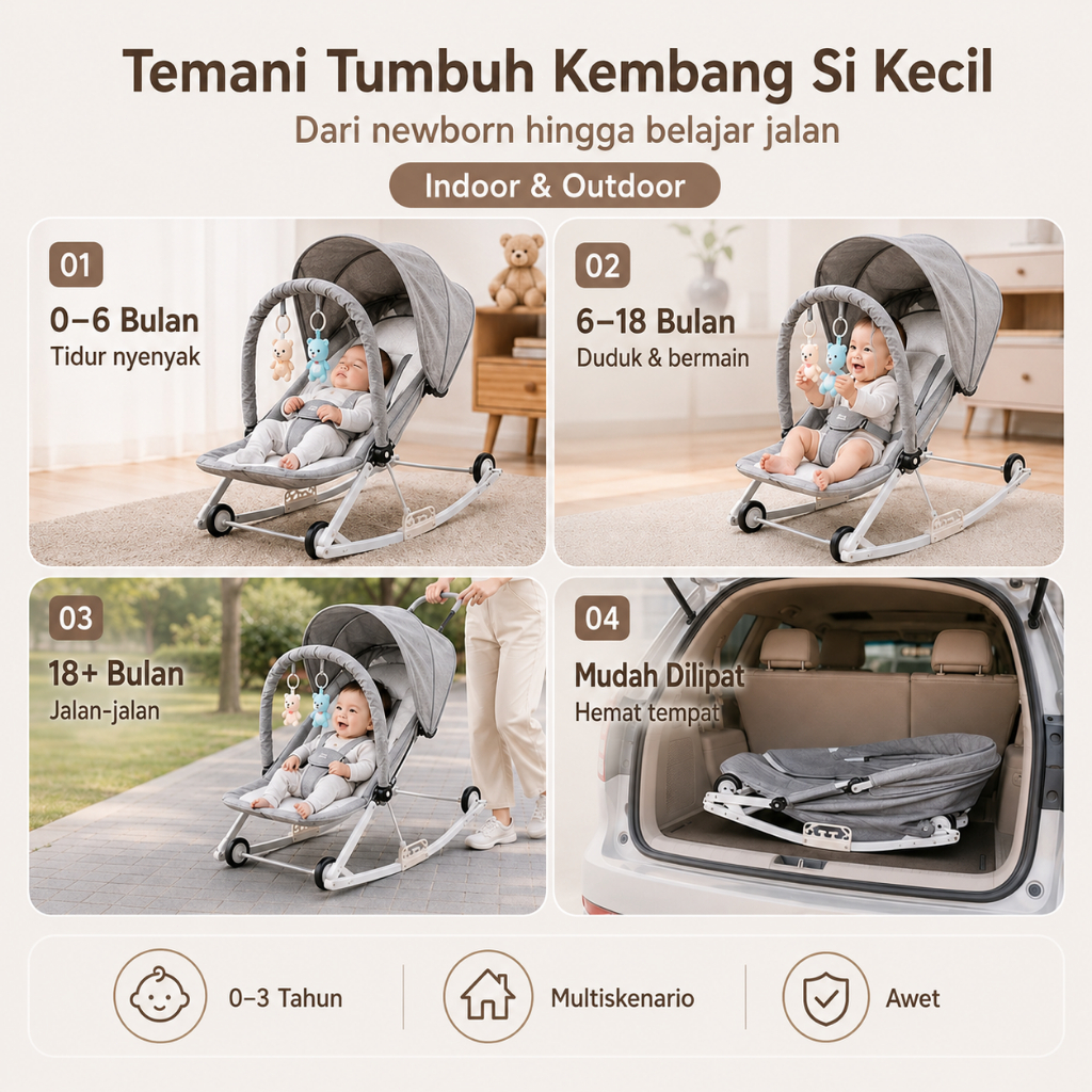 PlayPark 2in1 Bouncer Bayi & Kursi Goyang Portable Ayunan Lipat Space Saving - Gambar 14