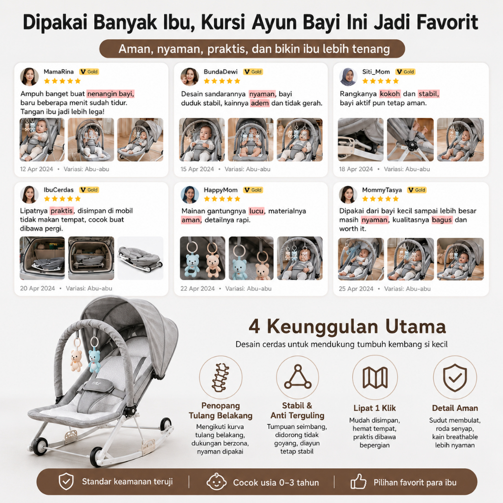 PlayPark 2in1 Bouncer Bayi & Kursi Goyang Portable Ayunan Lipat Space Saving - Gambar 15